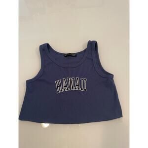 Dazy Cropped Hawaii Tank Top Size Small Blue Polyester/Viscose Blend